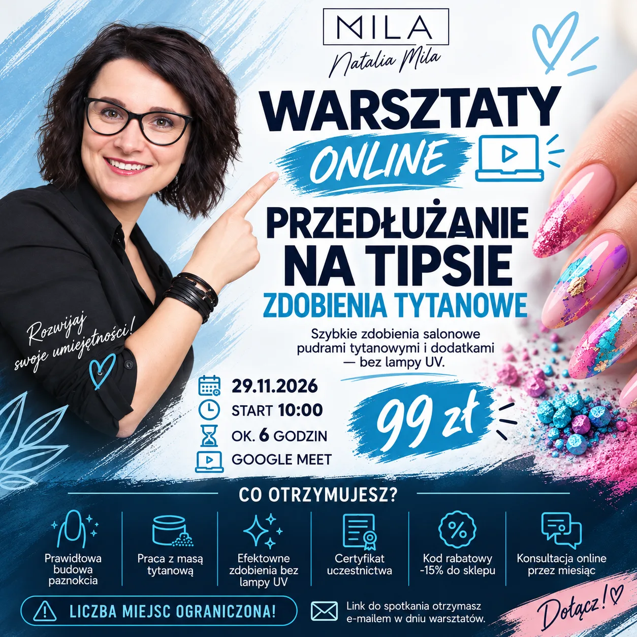 Warsztaty tytanowe online przedłuzanie na tipsie